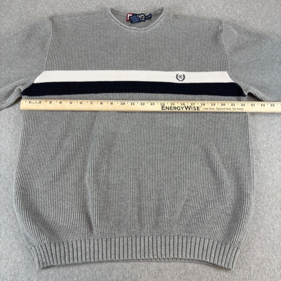 Chaps Ralph Lauren Sweater Men's XL Gray Ribbed Knit Crew Neck Stripe Preppy - Picture 11 of 13